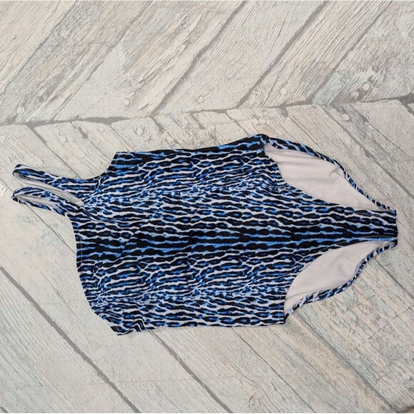 Jessica Simpson NWT Medium Blue Animal Print One Shoulder Piece Swimsuit - Picture 3 of 6